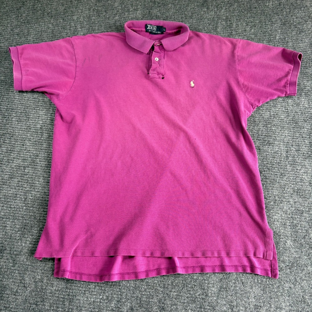 Polo Ralph Lauren Mens Large Magenta Purple Distressed Pique Short Sleeve Polo